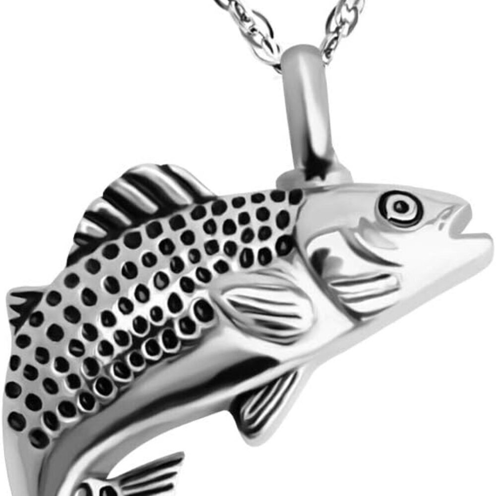 Fish Cremation Jewelry Stainless Steel Memorial Ashes Necklace Pendant